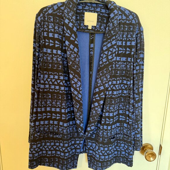 Sejour Royal Blue & Black Knit Jacket – Size 1X – 3/4 Sleeve - Picture 2 of 10
